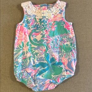 Lilly Pulitzer Knit Baby Bubble Romper with Lace Detail